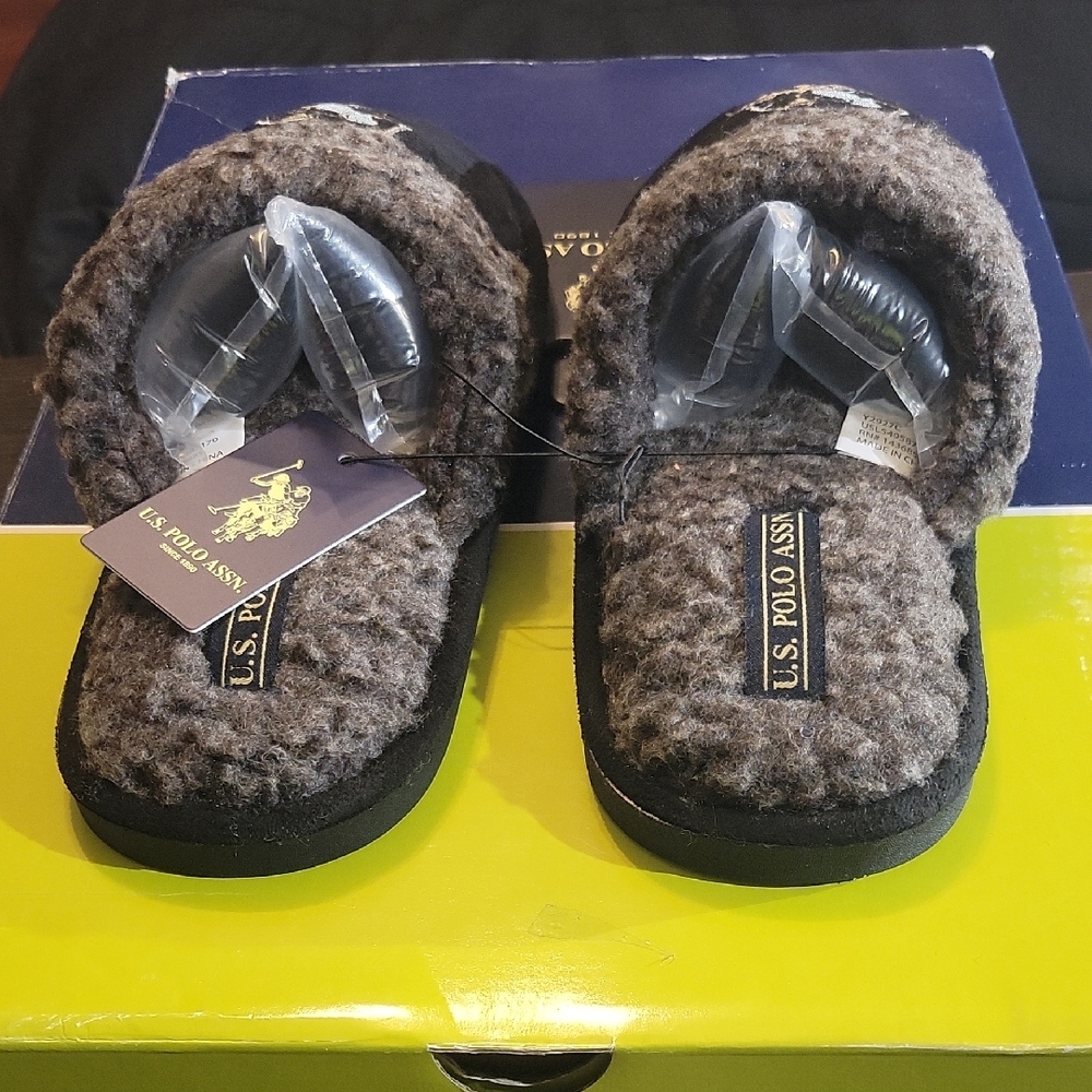 Polo Ralph Lauren Klarence Scuff Slippers "Black/Grey" M7/8 W8.5/9.5 NWT - Picture 5 of 6